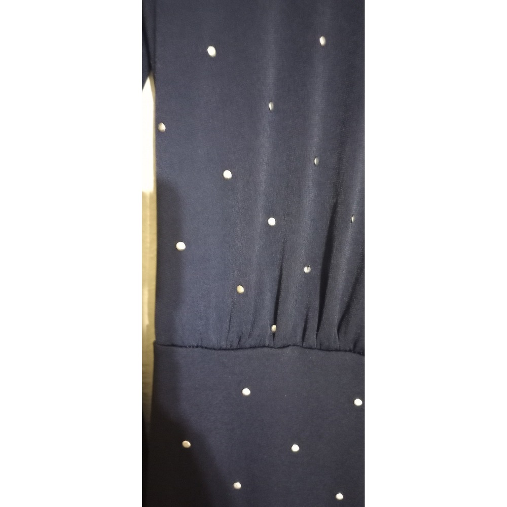Susan Graver Occasions Black Metal Embellish Dots Wrap Midi Dress Long Sleeve M - Picture 3 of 7